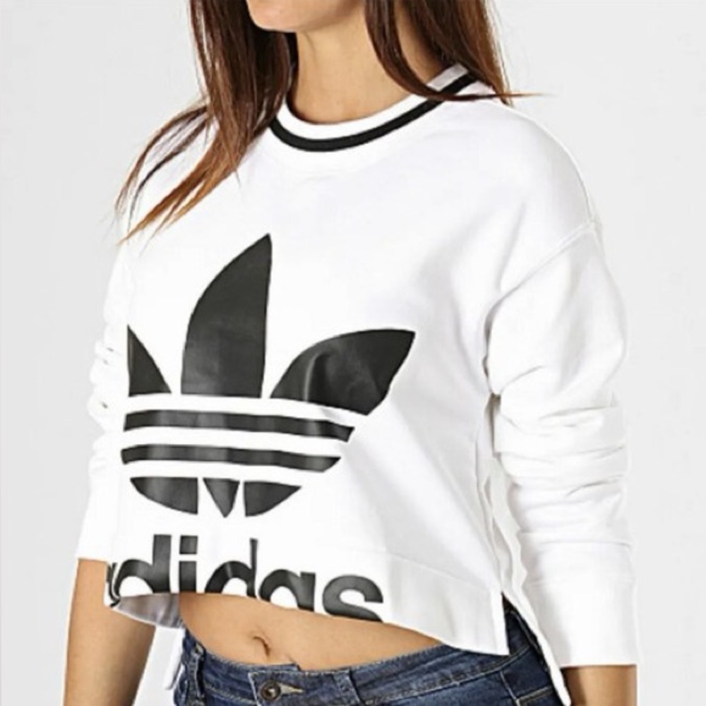 Adidas Originals White Trefoil Logo Long Sleeve Crew Neck Sweatshirt Sz Small